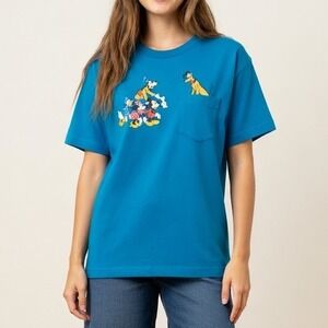 Vintage Disney Designs Mickey Friends Pluto Pocket Teal T-Shirt Womens XS Y2K